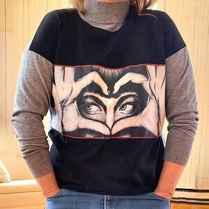 Desigual Arty Heart Hands Graphic Mock‎ Neck Sweater